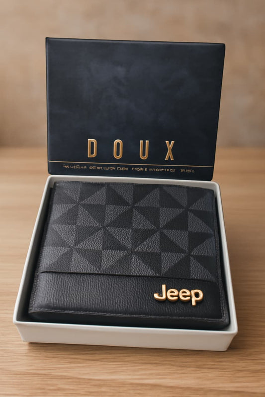 JEEP PREMIUM BLACK GEOMETRIC RAKZIN WALLET FOR MEN